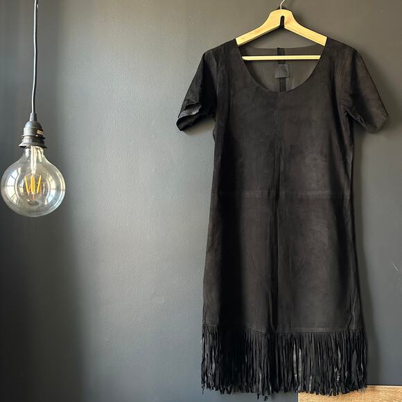 RtA Lamb Suede Leather Black Fringe Dress Size XS - Picture 4 of 12